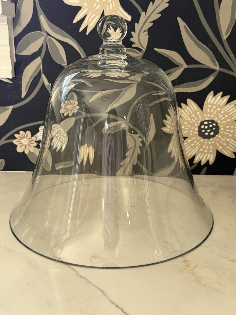 Antique Glass Bell Jar Cloche Dome Hand Blown Knob Top 10" Tall